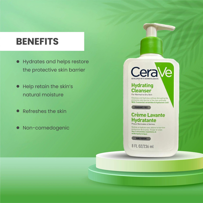 کرم شستشو صورت سراوی مدل Hydrating Cleanser حجم 236 میلی‌لیتر